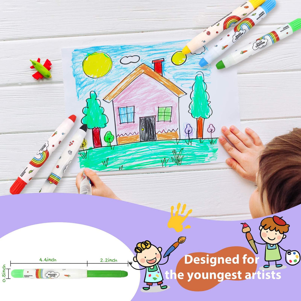 Lebze Jumbo Crayons for Toddlers - 24 Washable, Non-Toxic Crayons in 6 Colors, Easy to Hold