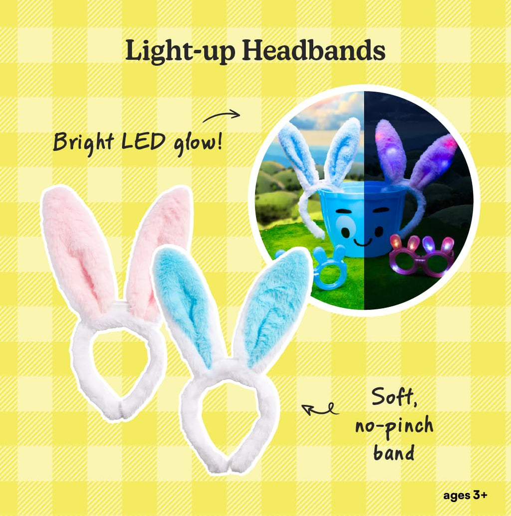 LED Glowing Bunny Ear Headbands for Kids – 4 Pack Light Up Party Headwear with Batteries Included