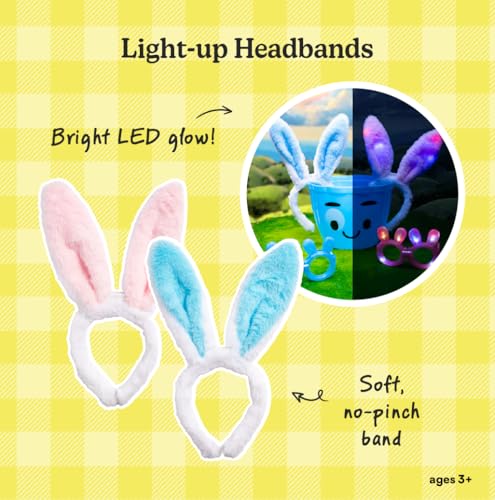 LED Glowing Bunny Ear Headbands for Kids – 4 Pack Light Up Party Headwear with Batteries Included