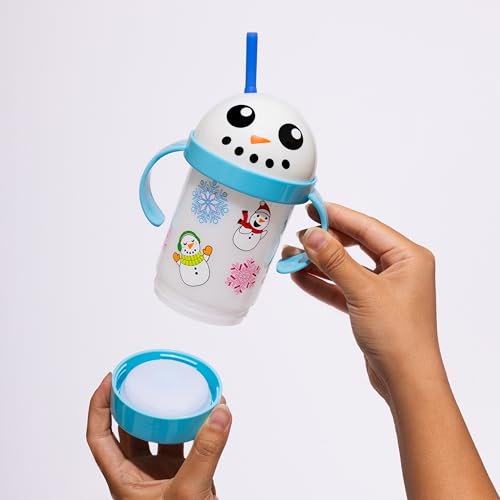 LED Light-Up Sippy Cups Set – Snowman & Gingerbread Man, 8 oz Reusable Party Cups for Kids, BPA-Free with Bendable Straws and Removable Handles