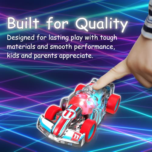 LED Pull Back Race Car for Kids – Friction Powered with Motion-Activated Lights, No Batteries Needed, Ages 3+ (Red/Black Open Wheel)