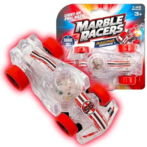 LED Pull Back Race Car for Kids – Friction Powered with Motion-Activated Lights, No Batteries Needed, Ages 3+ (Red/Black Open Wheel)