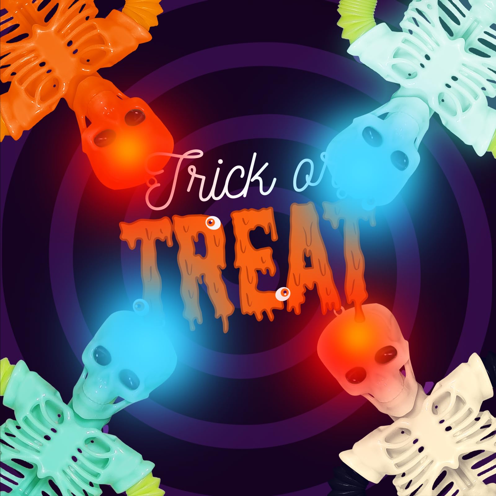LED Skeleton Pop Tubes - 4 Pack Halloween Fidget Toy with Suction Cups & Light-Up Head | AGRASIV