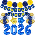 LeeSky 2026 Graduation Banner and Blue Yellow Foil Balloons Set for Class of 2026 Party Decorations