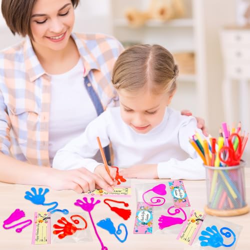 Leetous 28-Pack Easter Sticky Hands, Feet & Hearts Toys with Gift Cards – Non-Candy Classroom Favors for Kids