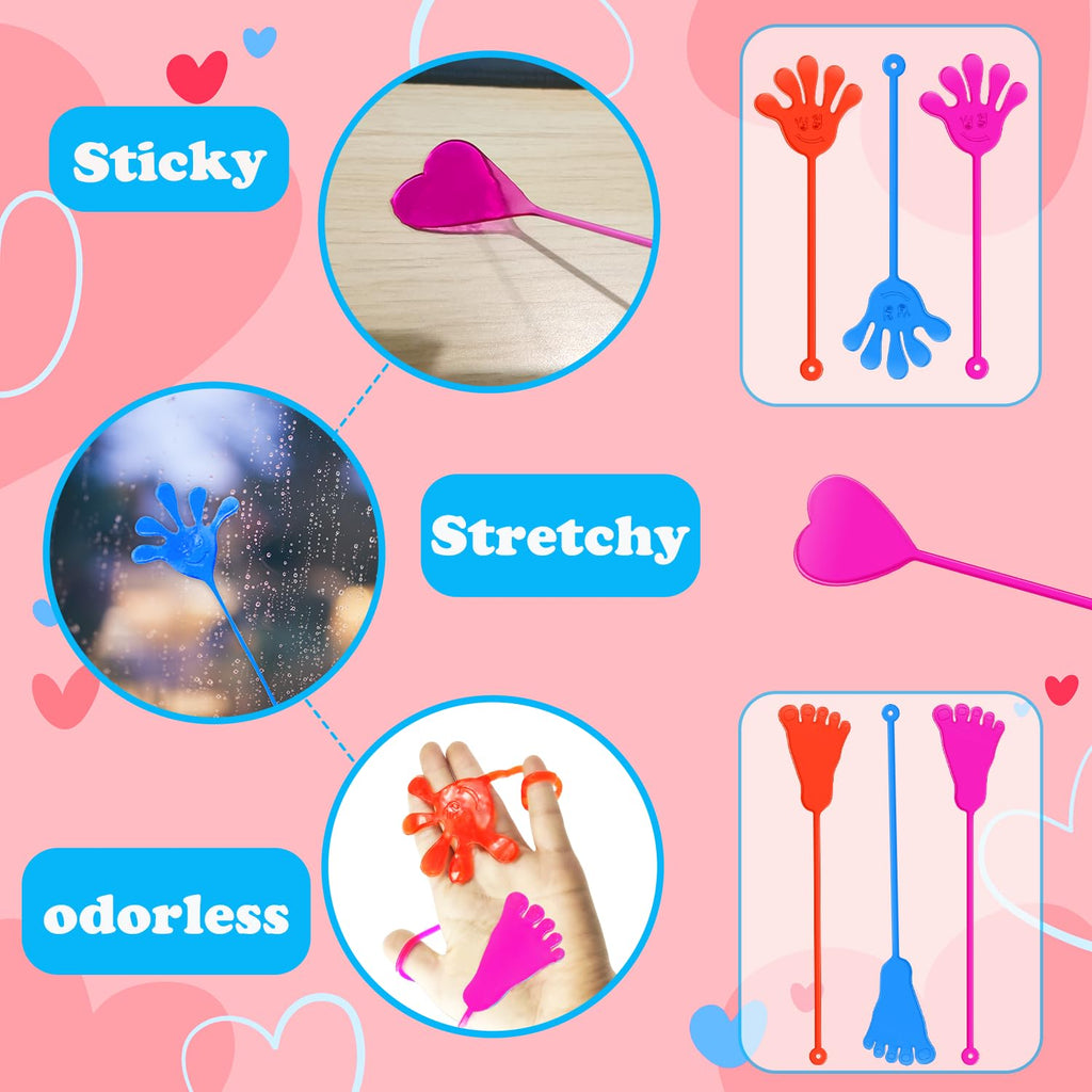 Leetous 28-Pack Easter Sticky Hands, Feet & Hearts Toys with Gift Cards – Non-Candy Classroom Favors for Kids