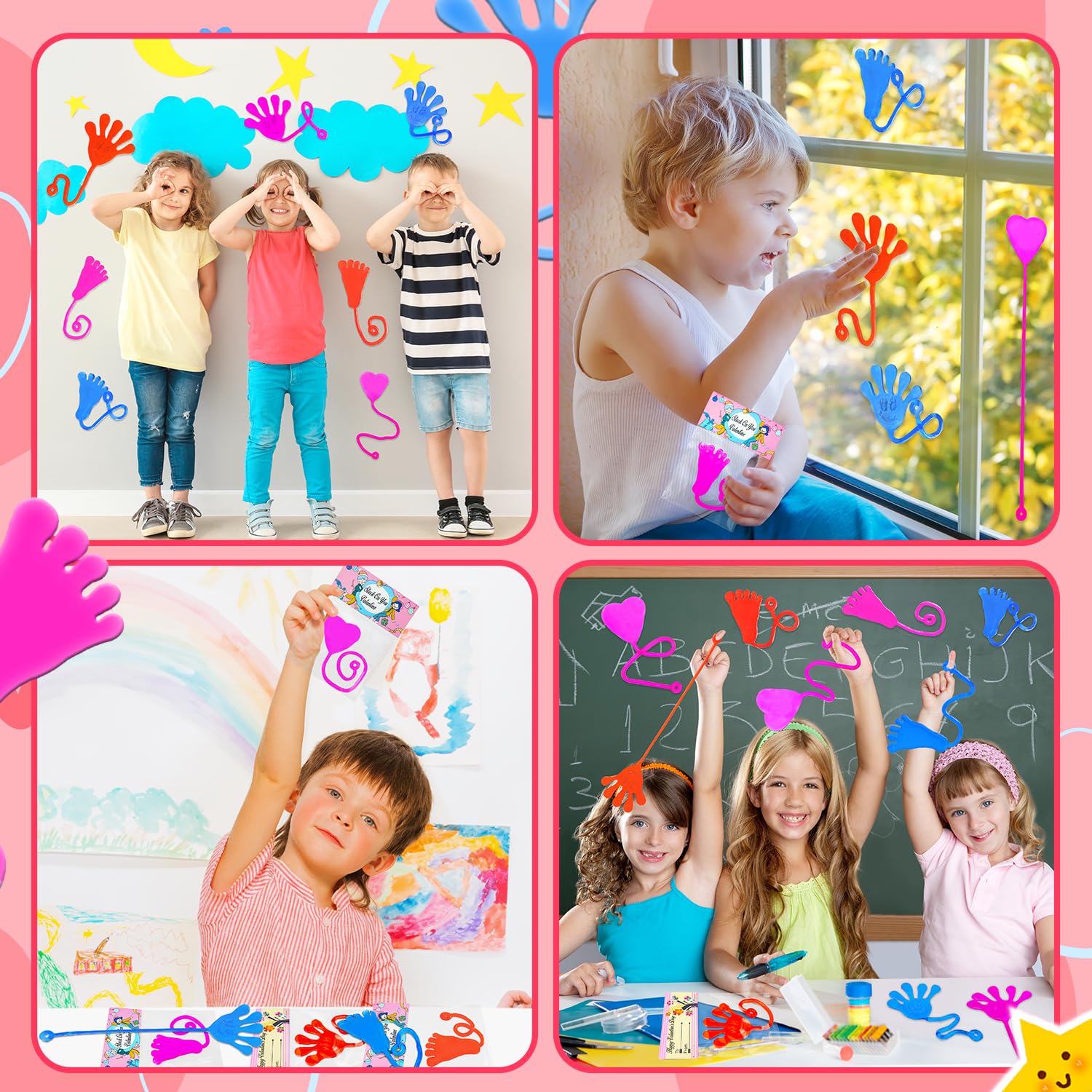 Leetous 28-Pack Easter Sticky Hands, Feet & Hearts Toys with Gift Cards – Non-Candy Classroom Favors for Kids
