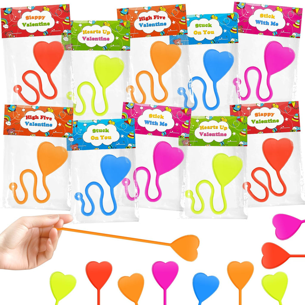 Leetous 28-Pack Non-Candy Valentine Gifts with Heart Sticky Hands and Cards for Kids Classroom Exchange