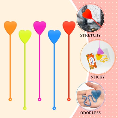 Leetous 28-Pack Non-Candy Valentine Gifts with Heart Sticky Hands and Cards for Kids Classroom Exchange