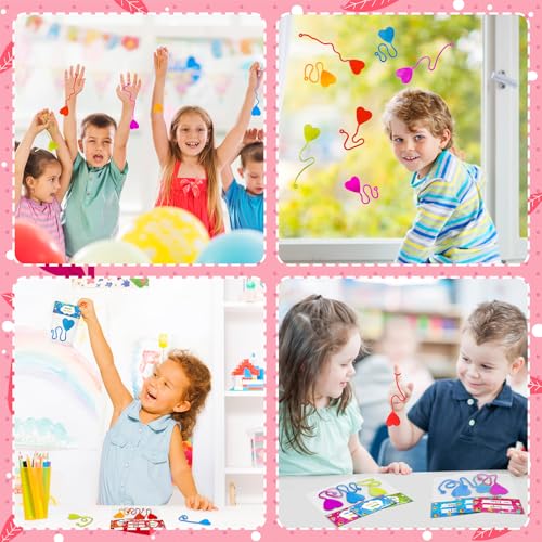 Leetous 28-Pack Non-Candy Valentine Gifts with Heart Sticky Hands and Cards for Kids Classroom Exchange