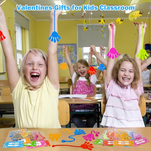 Leetous 28-Pack Valentine Sticky Hands with Cards – Non-Candy Classroom Gifts for Kids