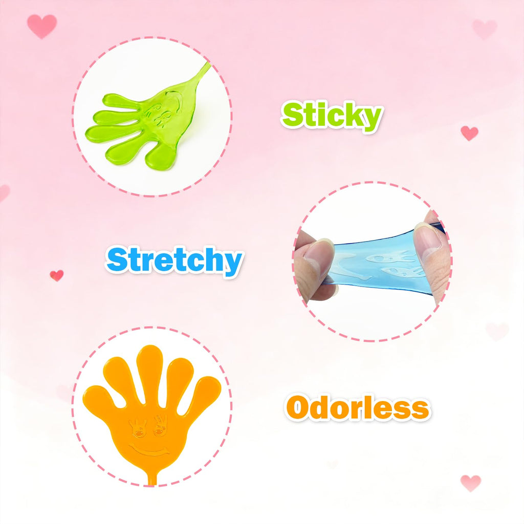Leetous 28-Pack Valentine Sticky Hands with Cards – Non-Candy Classroom Gifts for Kids