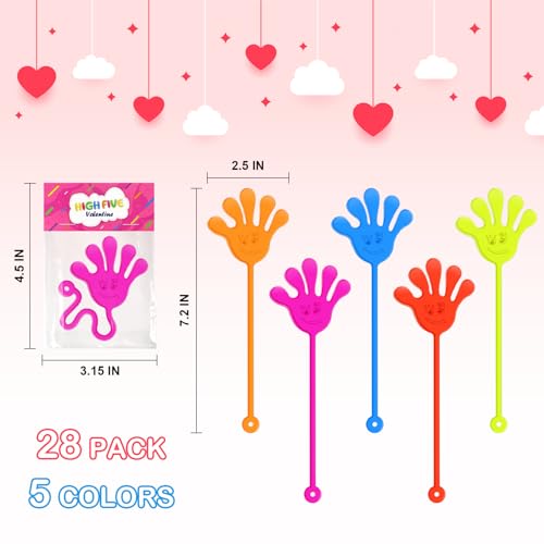 Leetous 28-Pack Valentine Sticky Hands with Cards – Non-Candy Classroom Gifts for Kids