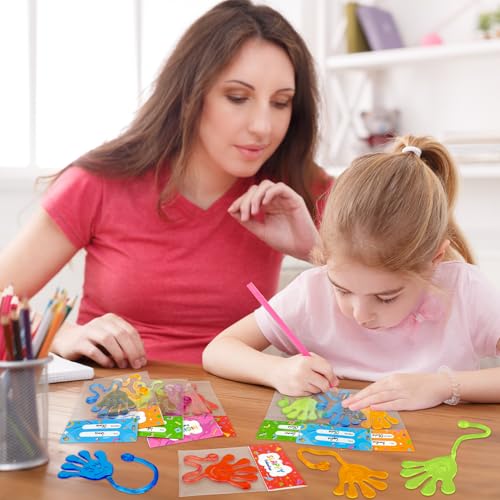 Leetous 28-Pack Valentine Sticky Hands with Cards – Non-Candy Classroom Gifts for Kids
