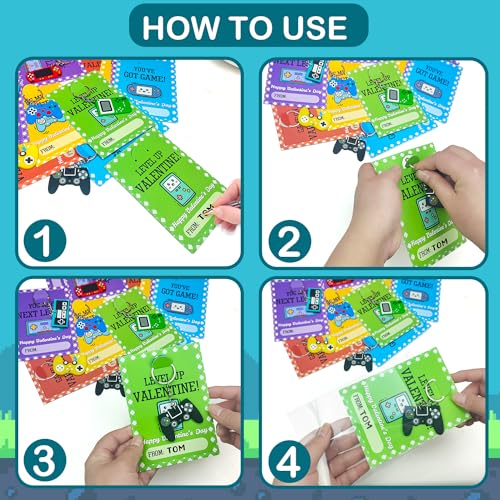 Leetous 30 Pack Valentine's Day Video Game Keychains with Cards for Classroom Exchange