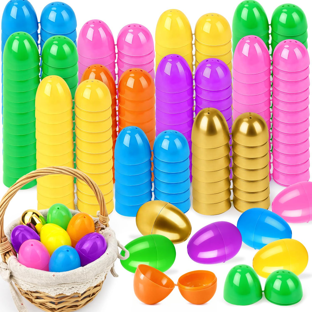 Leetous 72-Pack Plastic Easter Eggs, 2.36" Hinged Eggs for Egg Hunt, 66 Colorful + 6 Golden Eggs for Easter Basket Stuffers