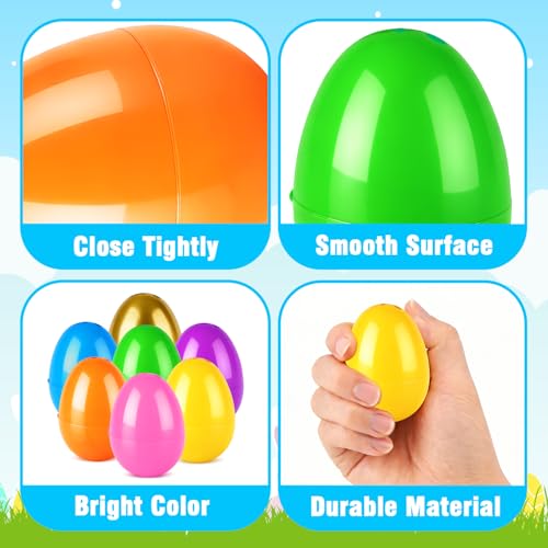 Leetous 72-Pack Plastic Easter Eggs, 2.36" Hinged Eggs for Egg Hunt, 66 Colorful + 6 Golden Eggs for Easter Basket Stuffers