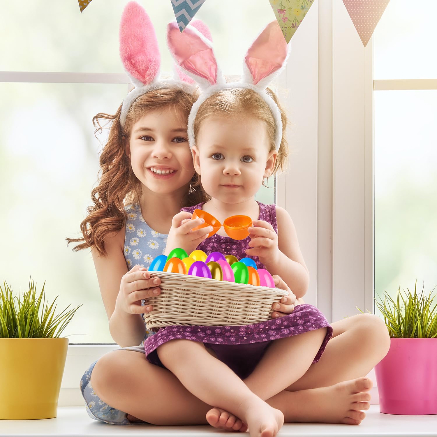 Leetous 72-Pack Plastic Easter Eggs, 2.36" Hinged Eggs for Egg Hunt, 66 Colorful + 6 Golden Eggs for Easter Basket Stuffers