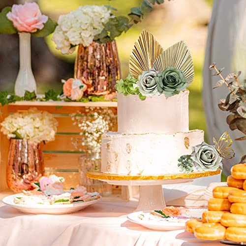 LEFUBABY Boho Cake Topper Set – 29 Silk Flowers, Dried Palm Leaves & Butterfly Decorations for Wedding Baby Shower