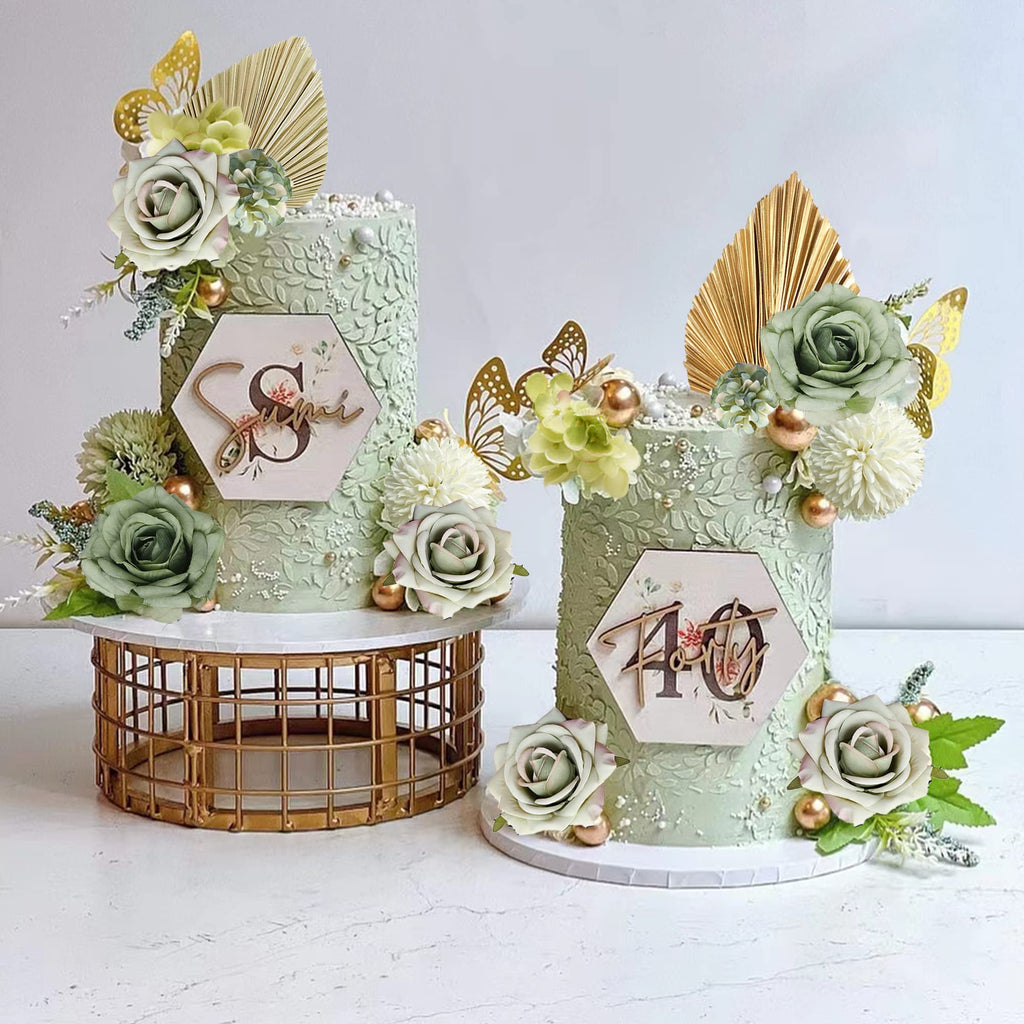 LEFUBABY Boho Cake Topper Set – 29 Silk Flowers, Dried Palm Leaves & Butterfly Decorations for Wedding Baby Shower