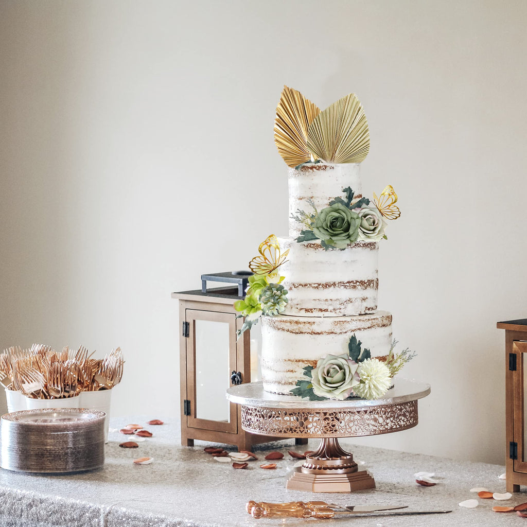 LEFUBABY Boho Cake Topper Set – 29 Silk Flowers, Dried Palm Leaves & Butterfly Decorations for Wedding Baby Shower