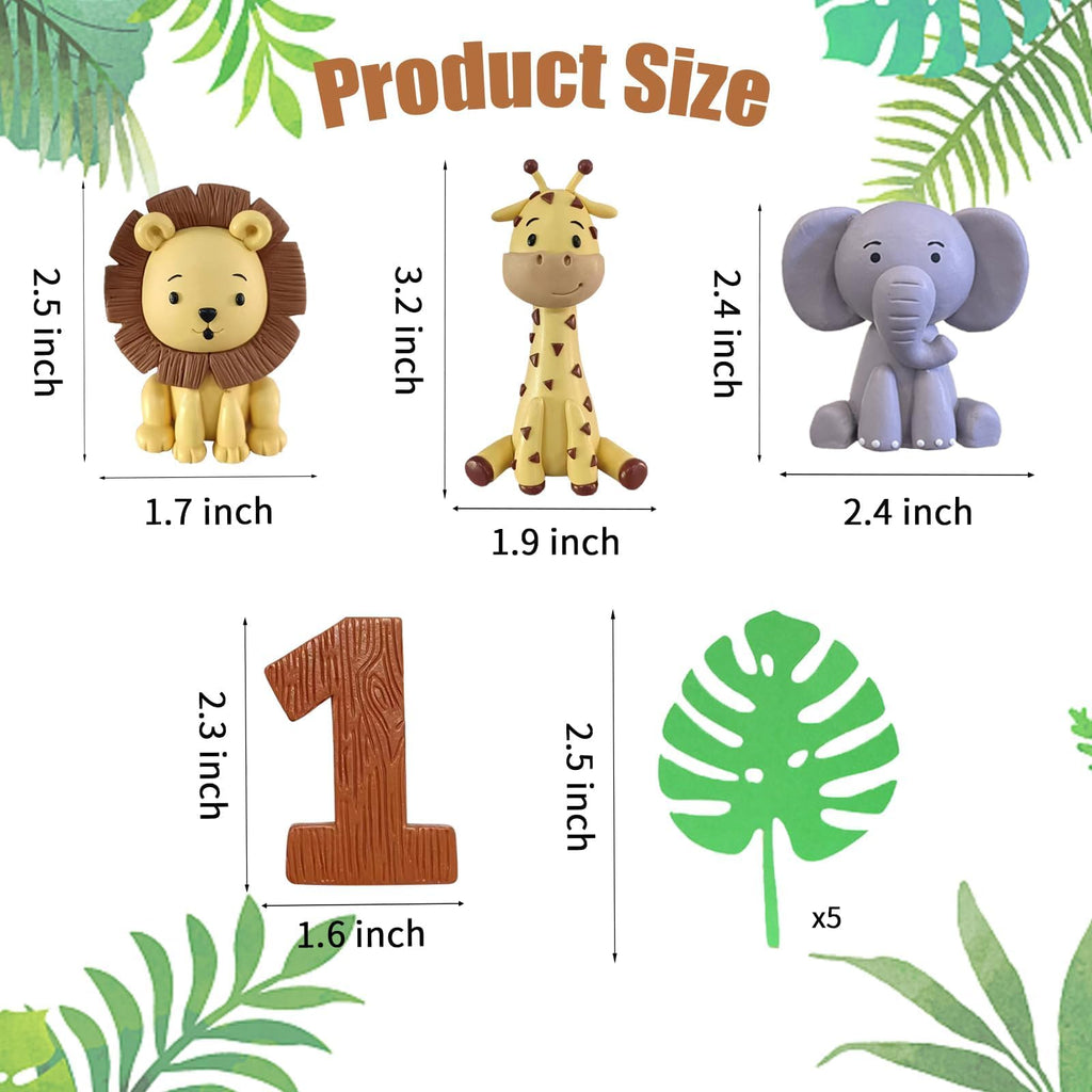 LEFUBABY Safari Animal Cake Toppers – Clay Lion, Giraffe, Elephant & Number 1 for Jungle Birthday Party