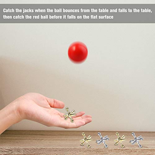 Legigo Retro Metal Jacks and Ball Game Kit – 6 Red Balls & 60 Gold/Silver Jacks for Classic Play