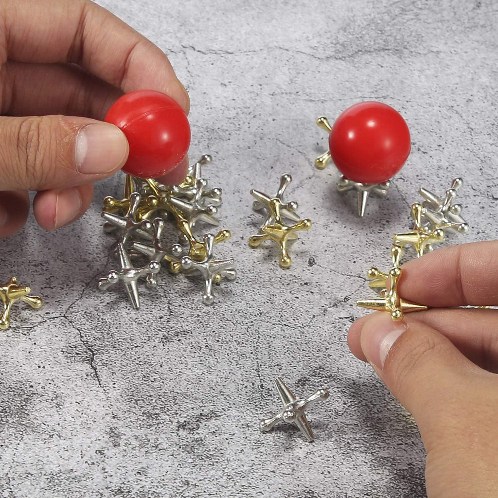 Legigo Retro Metal Jacks and Ball Game Kit – 6 Red Balls & 60 Gold/Silver Jacks for Classic Play