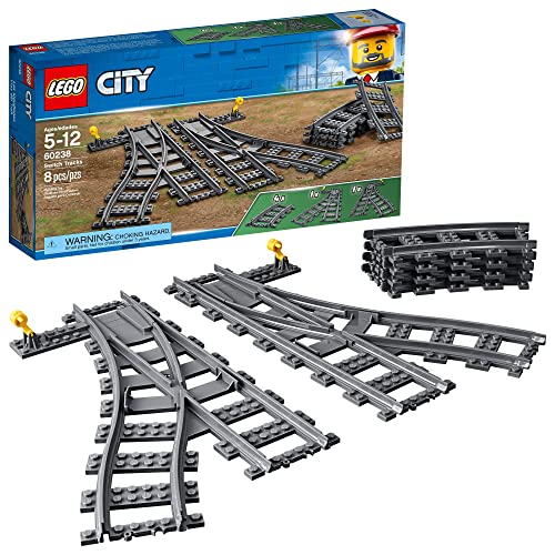 LEGO City Switch Tracks 60238: Expand Your Train Layout with Curved and Switch Tracks (8 Pieces)