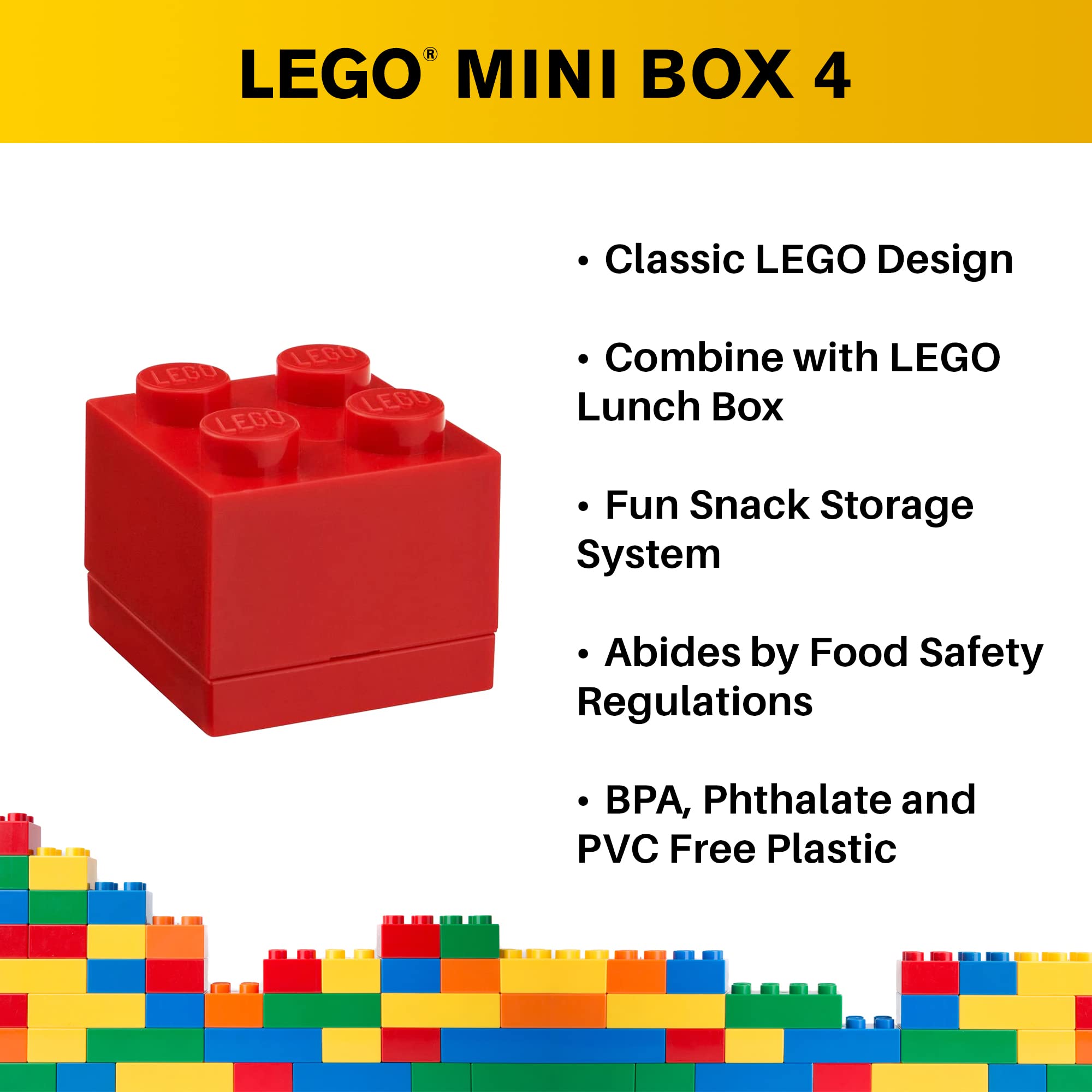 LEGO Mini Box Brick 4 - Bright Red Snack Container (1.8 x 1.8 x 1.7 in)