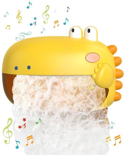 Lehoo Castle Dinosaur Bath Bubble Machine - Yellow, IP6 Waterproof, 2 Play Modes, for Kids Ages 1-3
