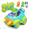 Lehoo Castle Dinosaur Remote Control Car for Toddlers Ages 2-4 - Rechargeable RC Toy with Lights & Music, 2-Button Controls, ABS Plastic