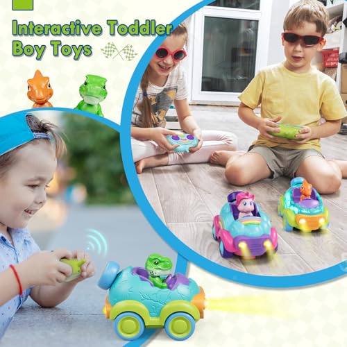 Lehoo Castle Dinosaur Remote Control Car for Toddlers Ages 2-4 - Rechargeable RC Toy with Lights & Music, 2-Button Controls, ABS Plastic