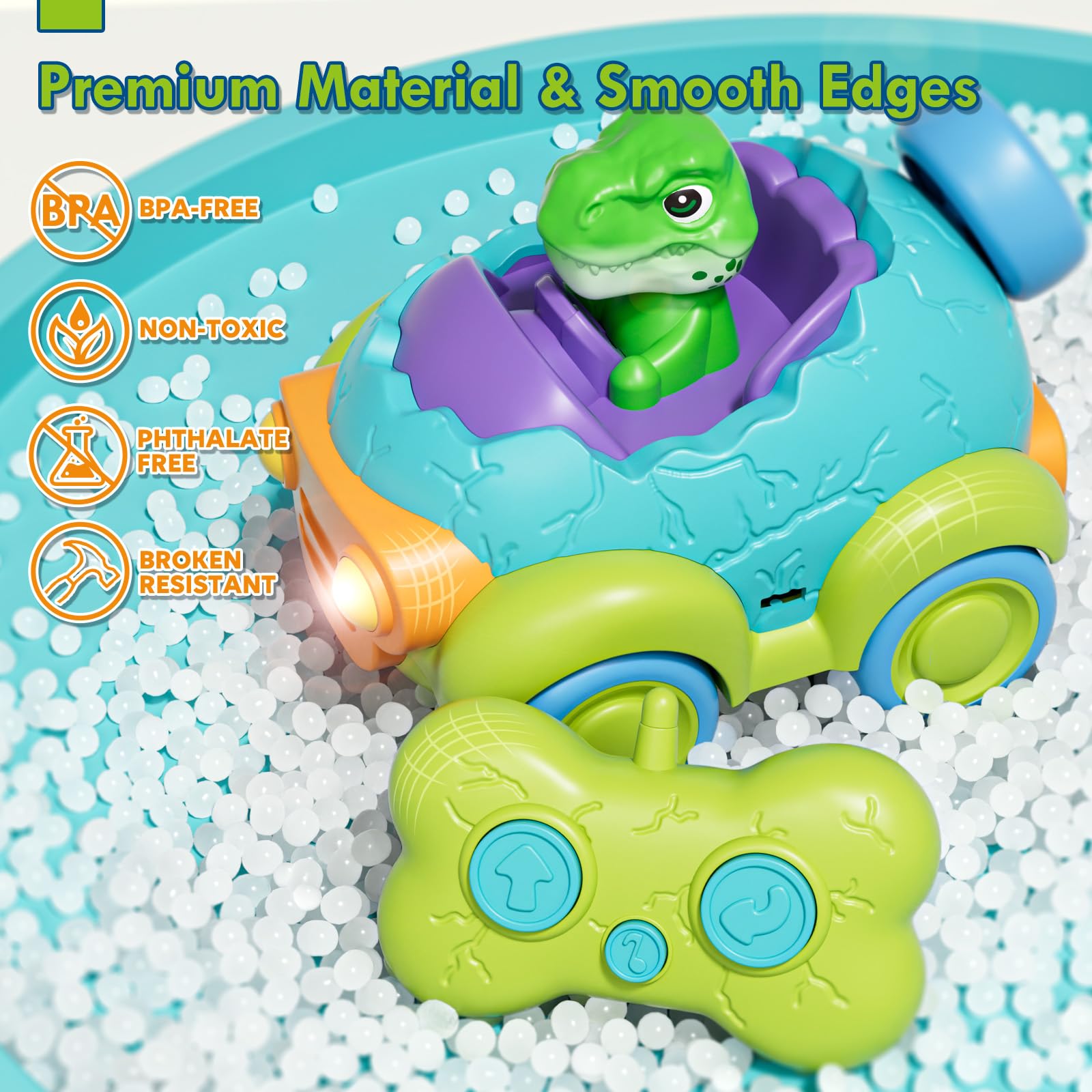 Lehoo Castle Dinosaur Remote Control Car for Toddlers Ages 2-4 - Rechargeable RC Toy with Lights & Music, 2-Button Controls, ABS Plastic