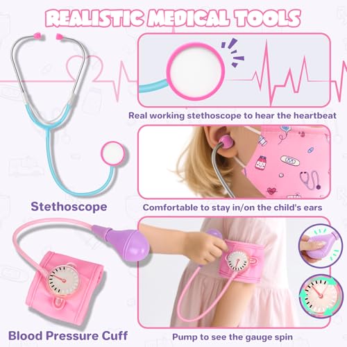 Lehoo Castle Doctor Costume for Kids – 8-Piece Pretend Play Set with Stethoscope (Ages 4-6)