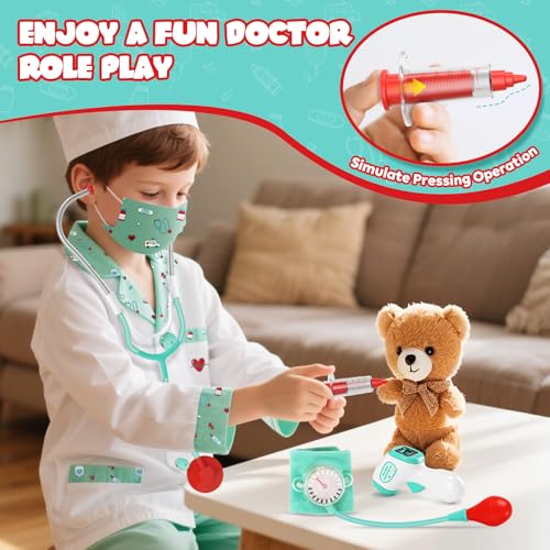 Lehoo Castle Kids Doctor Costume – 8-Piece Dress-Up Set with Working Stethoscope for Ages 4-6