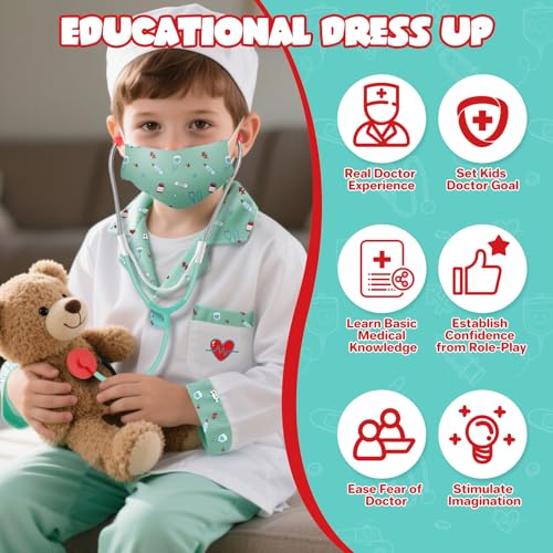 Lehoo Castle Kids Doctor Costume – 8-Piece Dress-Up Set with Working Stethoscope for Ages 4-6