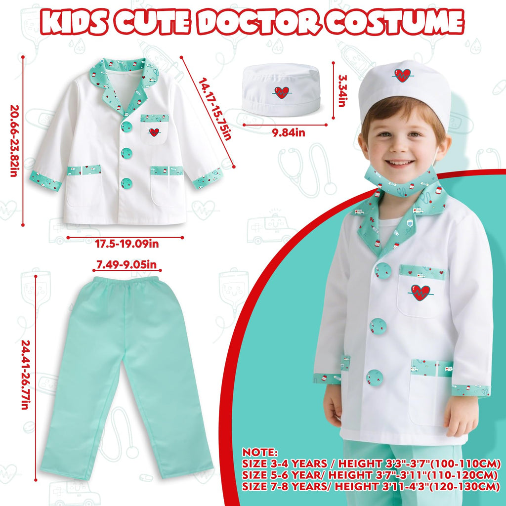Lehoo Castle Kids Doctor Costume – 8-Piece Dress-Up Set with Working Stethoscope for Ages 4-6