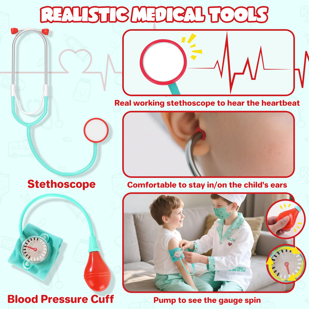 Lehoo Castle Kids Doctor Costume – 8-Piece Dress-Up Set with Working Stethoscope for Ages 4-6