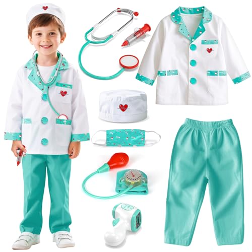 Lehoo Castle Kids Doctor Costume – 8-Piece Dress-Up Set with Working Stethoscope for Ages 4-6