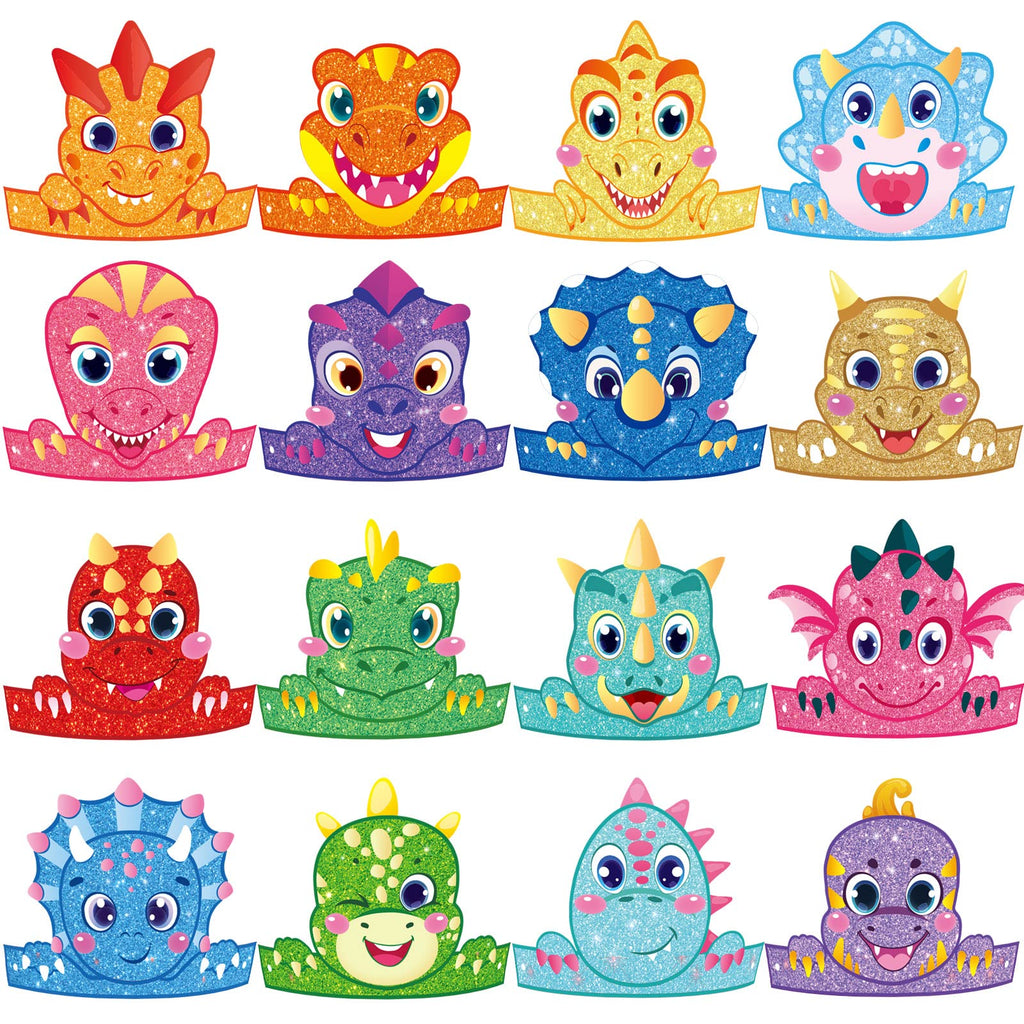 Leinuosen 32-Pack Dinosaur Party Hats – 16 Styles DIY Paper Crowns for Kids Birthday