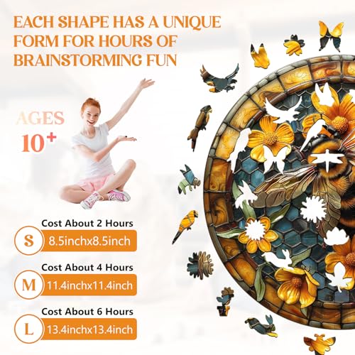 Leisurely Bee Wooden Puzzle for Adults – 100 Irregular Shaped Pieces, 8.5x8.5 Inch Jigsaw
