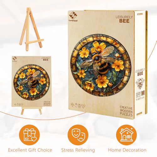 Leisurely Bee Wooden Puzzle for Adults – 100 Irregular Shaped Pieces, 8.5x8.5 Inch Jigsaw