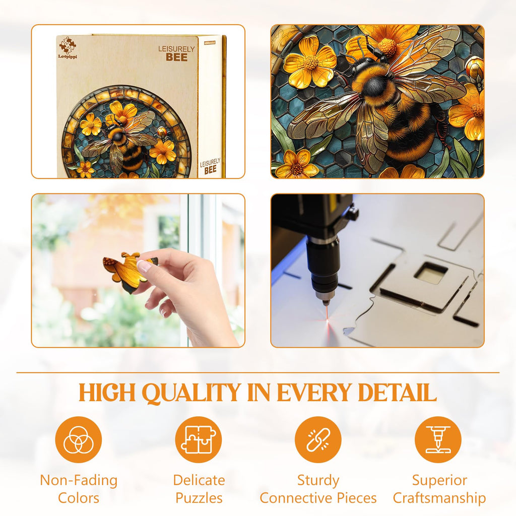 Leisurely Bee Wooden Puzzle for Adults – 100 Irregular Shaped Pieces, 8.5x8.5 Inch Jigsaw