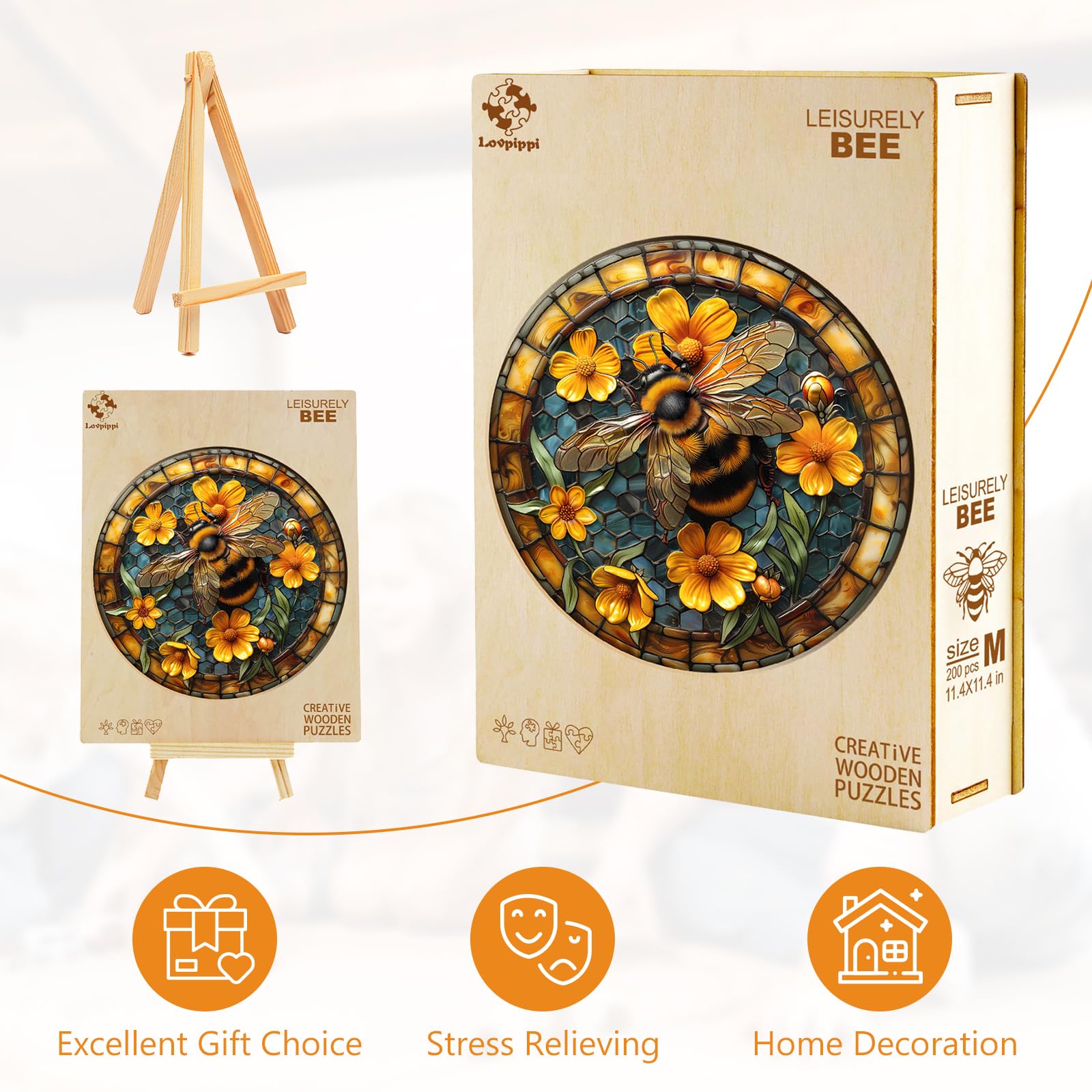 Leisurely Bee Wooden Puzzle for Adults – 100 Irregular Shaped Pieces, 8.5x8.5 Inch Jigsaw