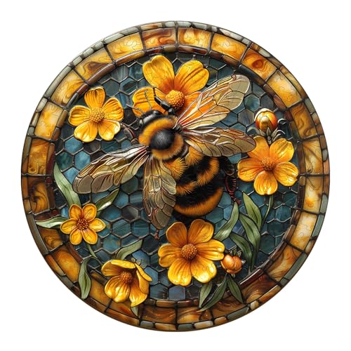 Leisurely Bee Wooden Puzzle for Adults – 100 Irregular Shaped Pieces, 8.5x8.5 Inch Jigsaw