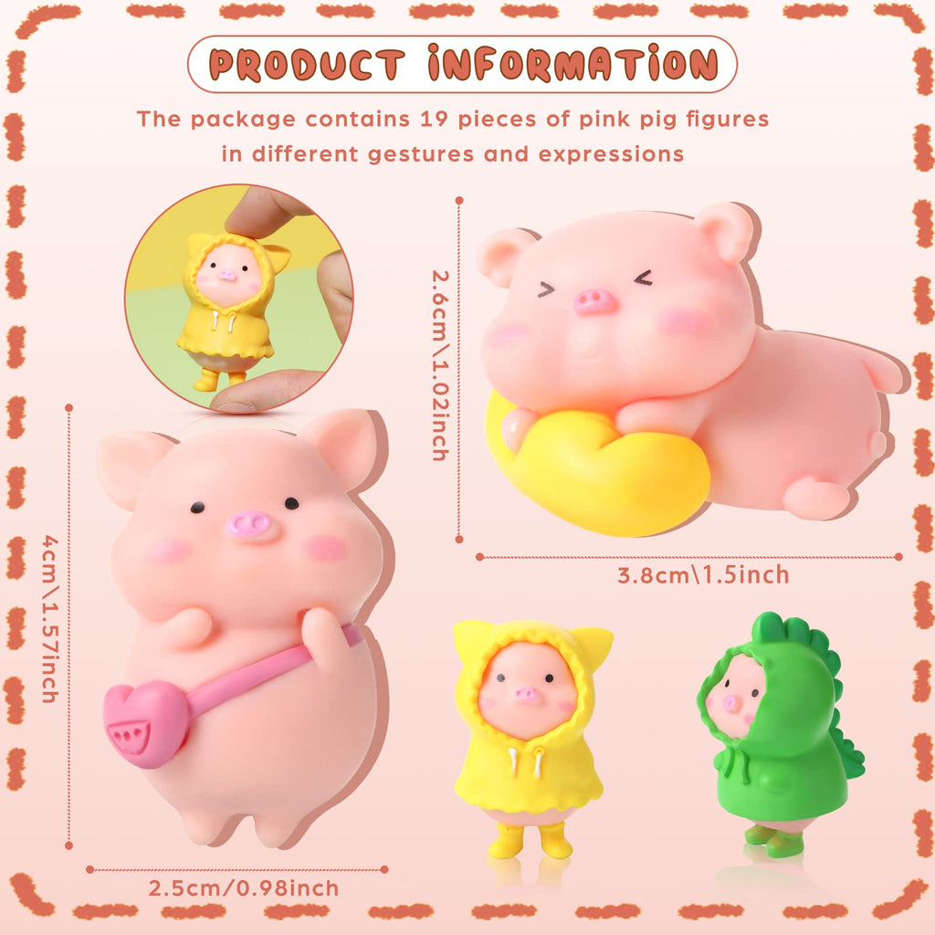 Leitee 19-Piece Pink Pig Figurine Set – Mini PVC Animal Cake Toppers for Parties & Decor