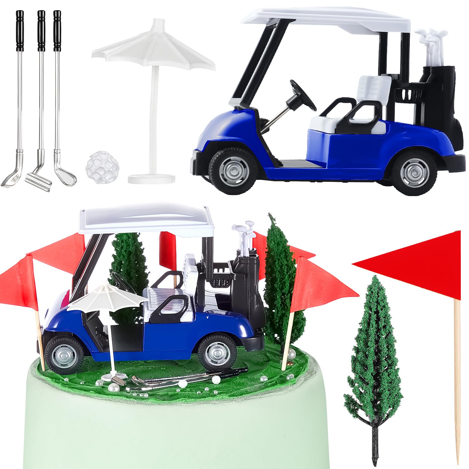 Leitee 21-Piece Golf Cake Topper Set – Includes Cart, Clubs, Balls, Umbrellas, Trees & Flags