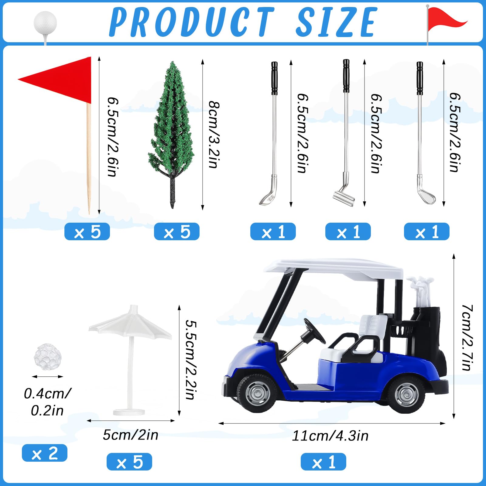 Leitee 21-Piece Golf Cake Topper Set – Includes Cart, Clubs, Balls, Umbrellas, Trees & Flags
