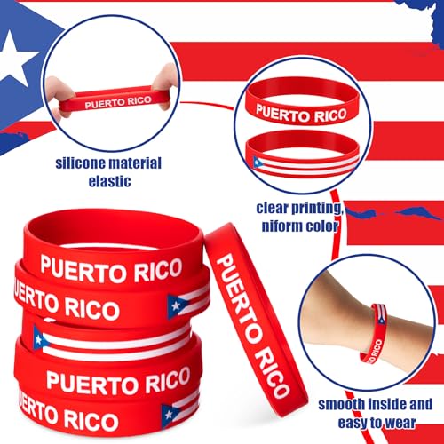 Leitee 60 Pack Puerto Rico Silicone Wristbands - Bulk Party Favors, Flag Souvenirs, Patriotic Bracelets